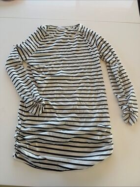 Striped Long Sleeve Mini Dress in Black & White